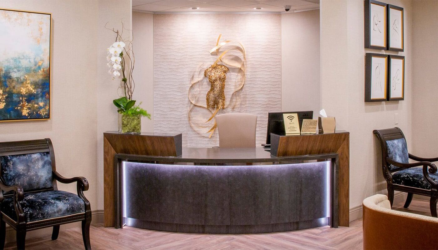 Modern reception area with artistic decor.